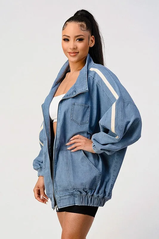 TEEK - Casual Loose Fit Denim Stripe Jacket