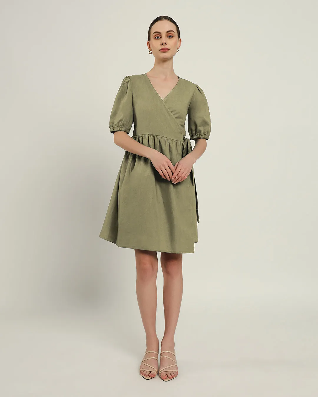 The Inzai Daisy Olive Linen Dress