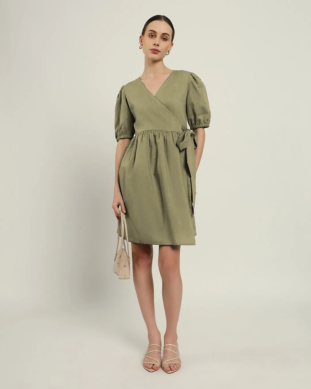 The Inzai Daisy Olive Linen Dress