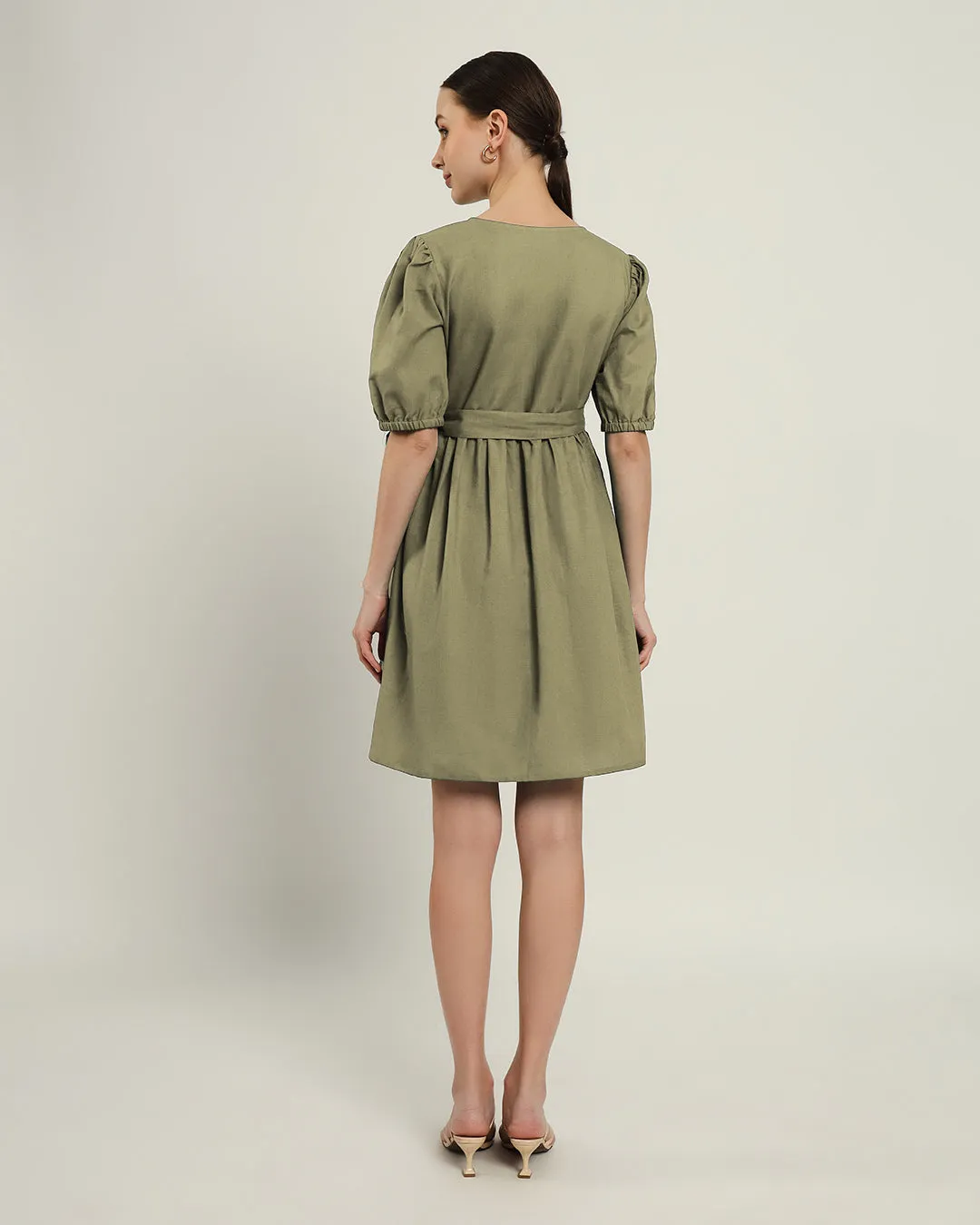 The Inzai Daisy Olive Linen Dress