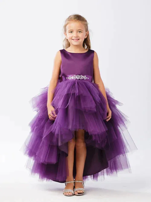 Tip Top 5658 Size 8 Lilac Girls Layered Tulle High Low Skirt Formal Dress Satin Formal Gown Flower Girl