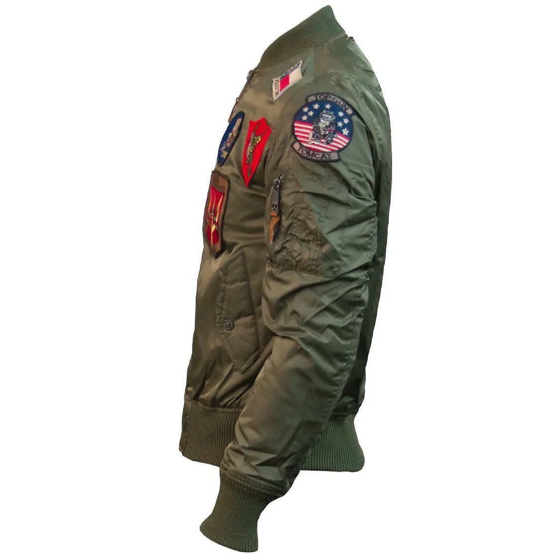 Top Gun MA 1 Nylon Bomber Jacket with Patches Olive