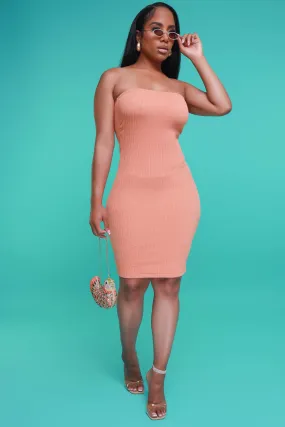 Up To Something Strapless Ribbed Mini Dress - Baked Peach