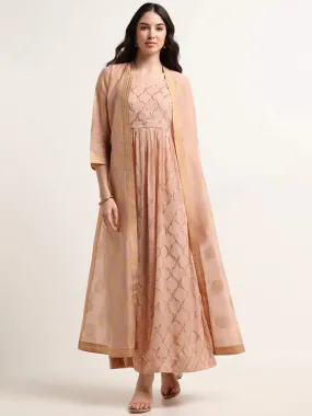 Vark Peach Maxi Dress with Overlay Jacket Set