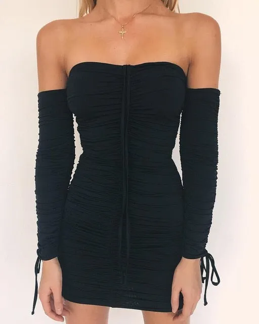 VenusFox Off Shoulder Long Sleeve Bodycon Party Dress