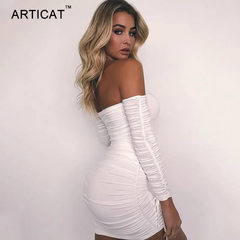 VenusFox Off Shoulder Long Sleeve Bodycon Party Dress