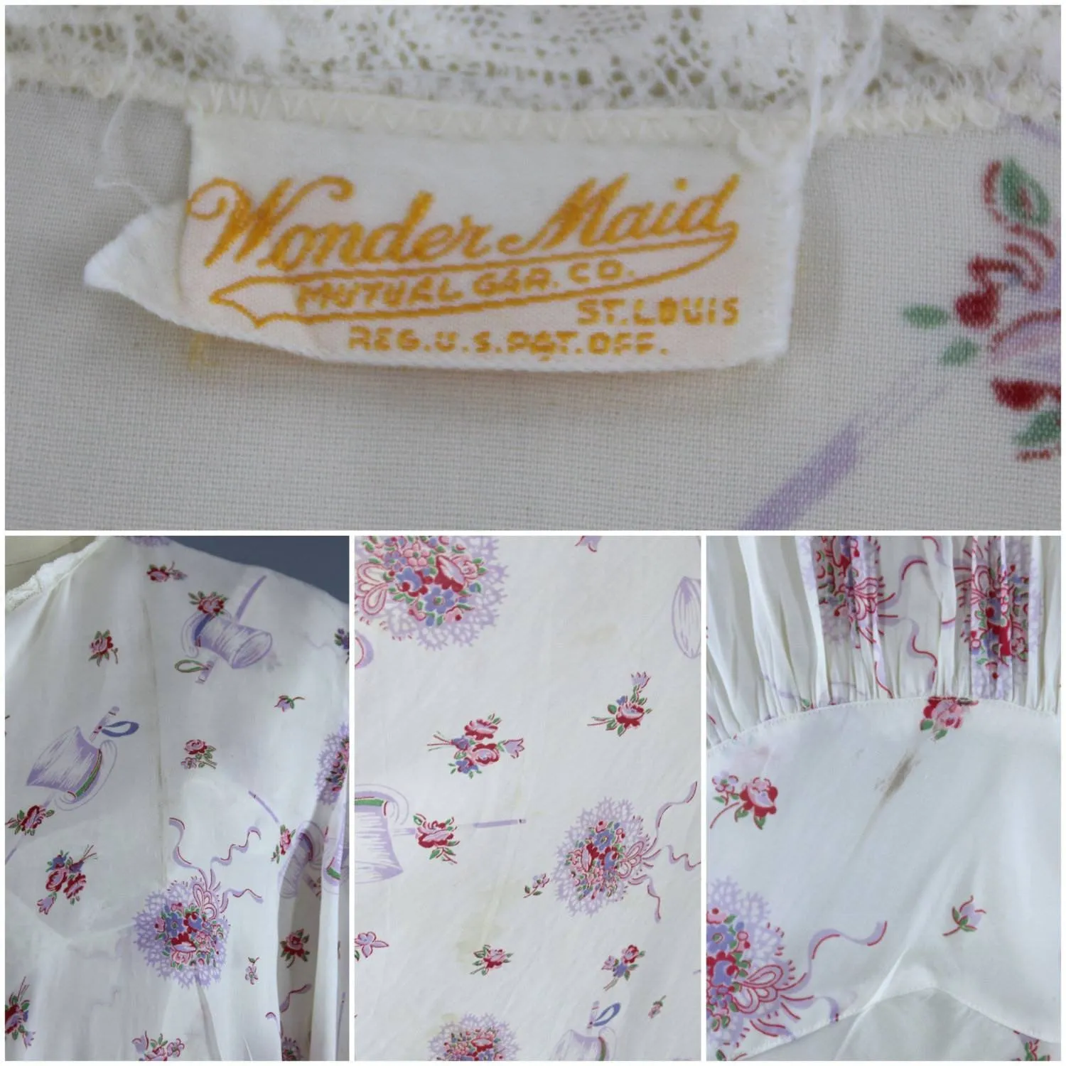 Vintage 1930s Nightgown Set / Wedding Novelty Print