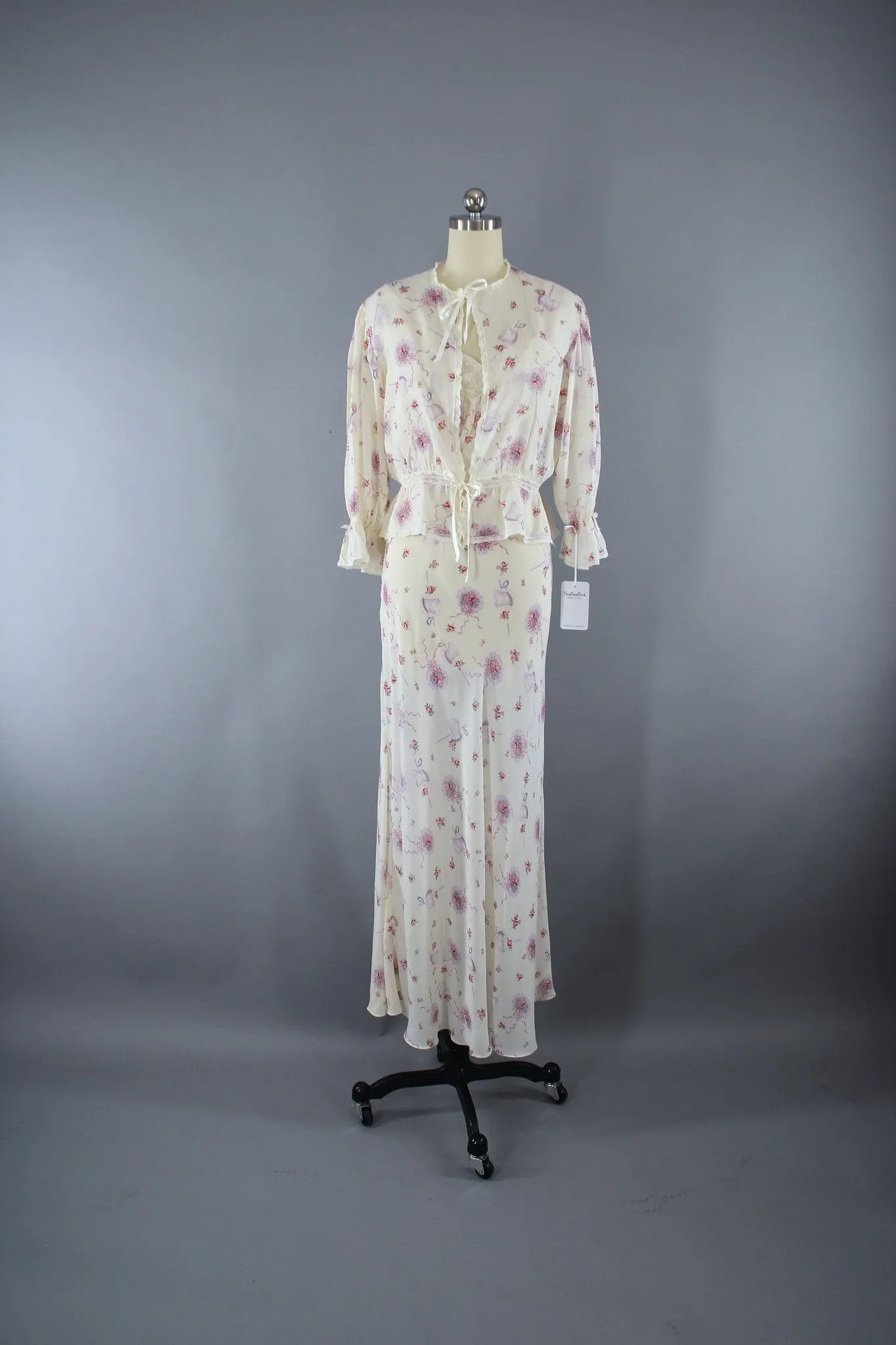 Vintage 1930s Nightgown Set / Wedding Novelty Print