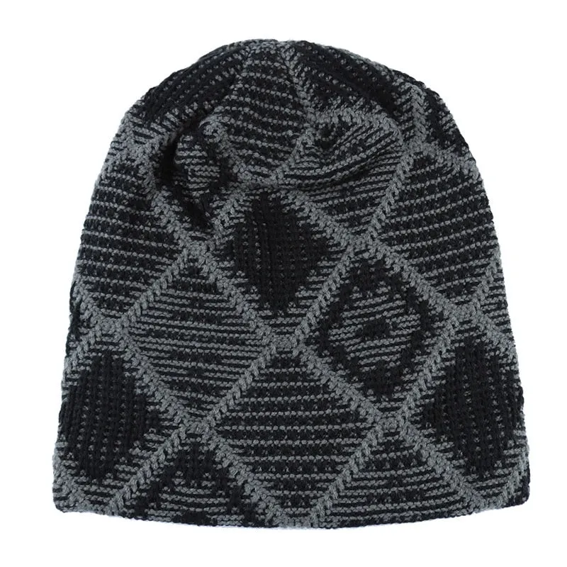 Warm Knit Grid Pattern Ski Beanie