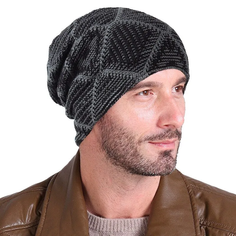 Warm Knit Grid Pattern Ski Beanie