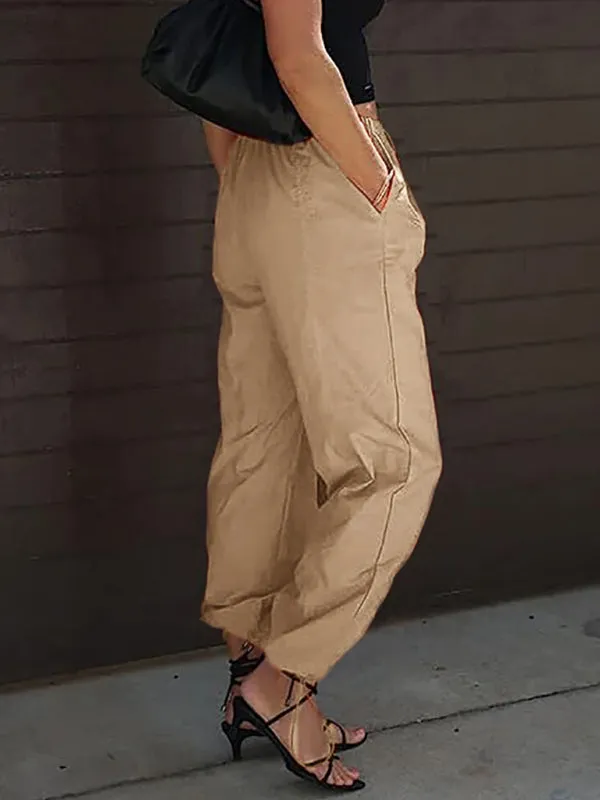 Women Solid Parachute Trousers Pants