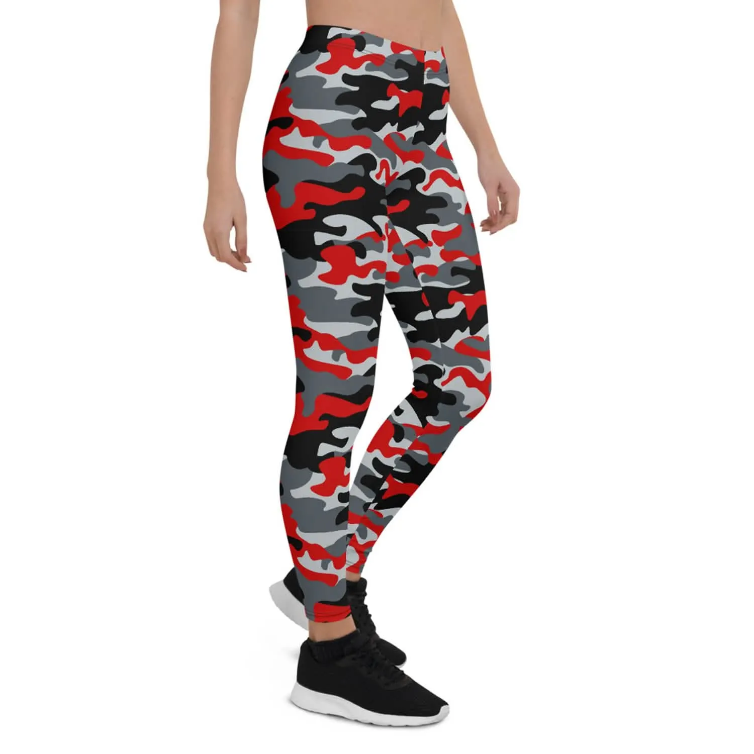 Women's Premium Camo Performance Leggings in Red and Gray