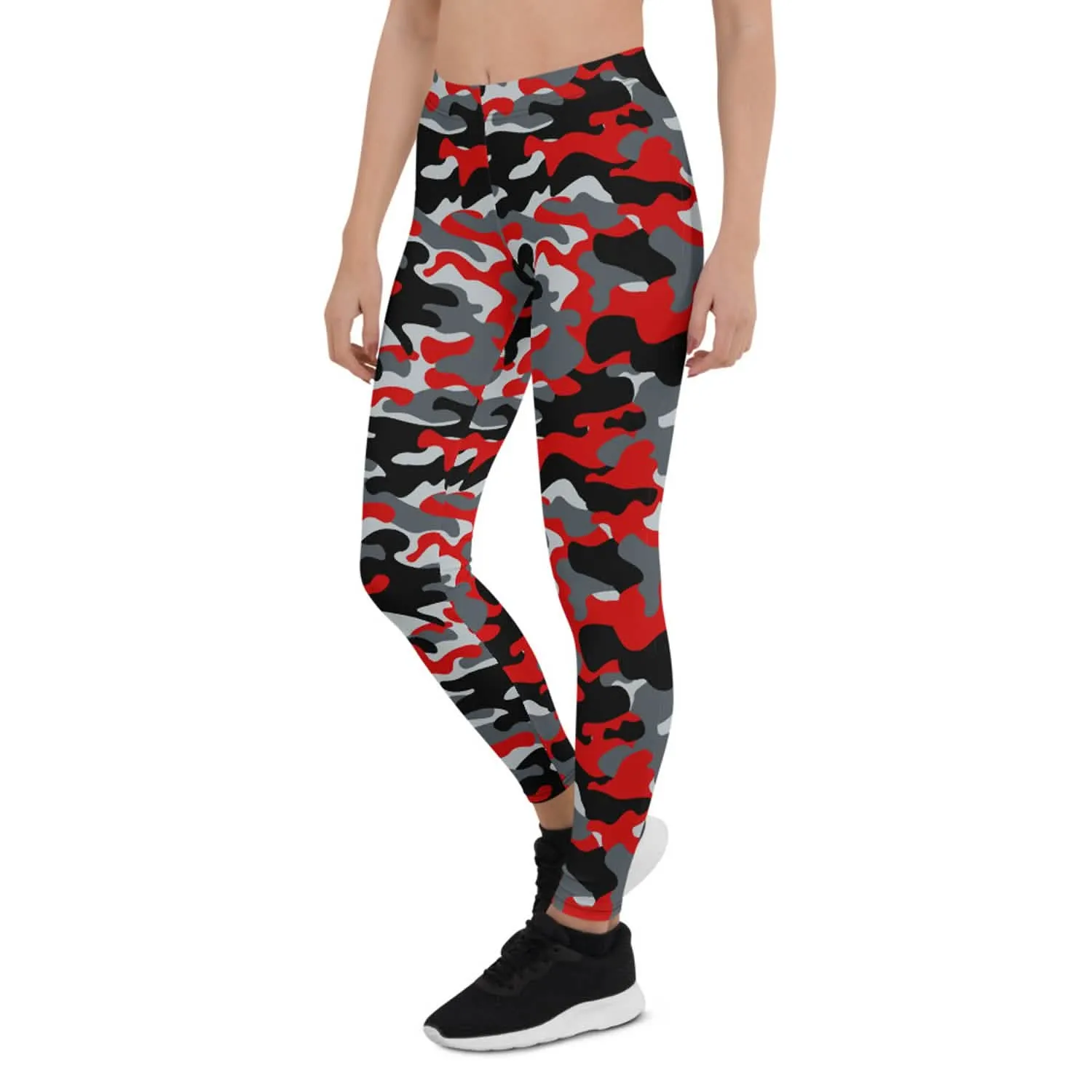 Women's Premium Camo Performance Leggings in Red and Gray