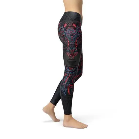 Women's Premium Performance Leggings with Black Wolf Graphics