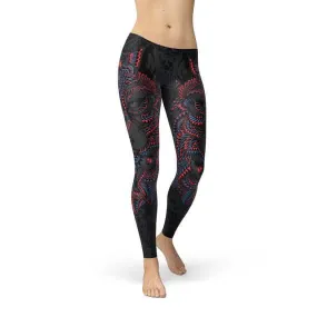 Women's Premium Performance Leggings with Black Wolf Graphics