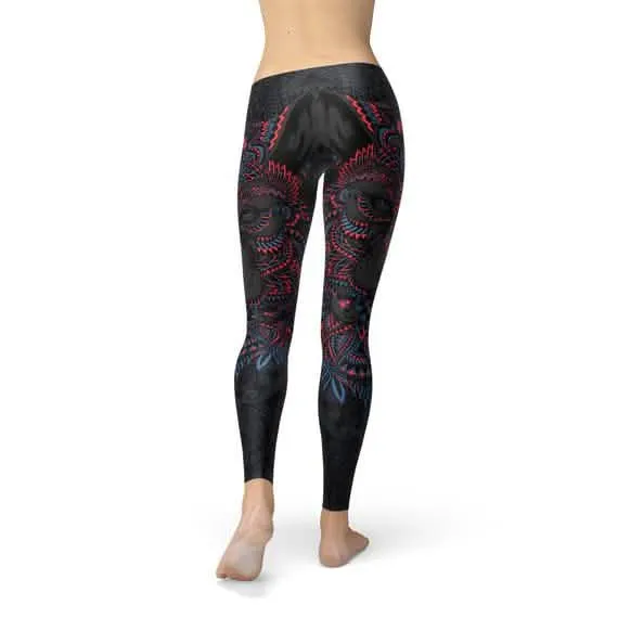 Women's Premium Performance Leggings with Black Wolf Graphics