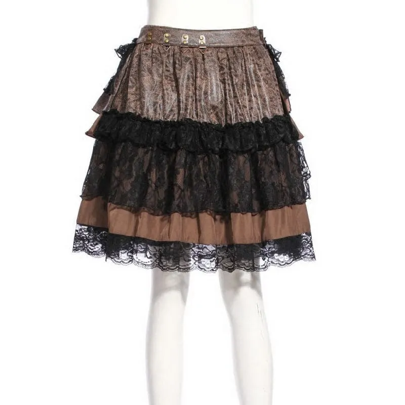 Women's Steampunk Lace Splice Layered Skirt