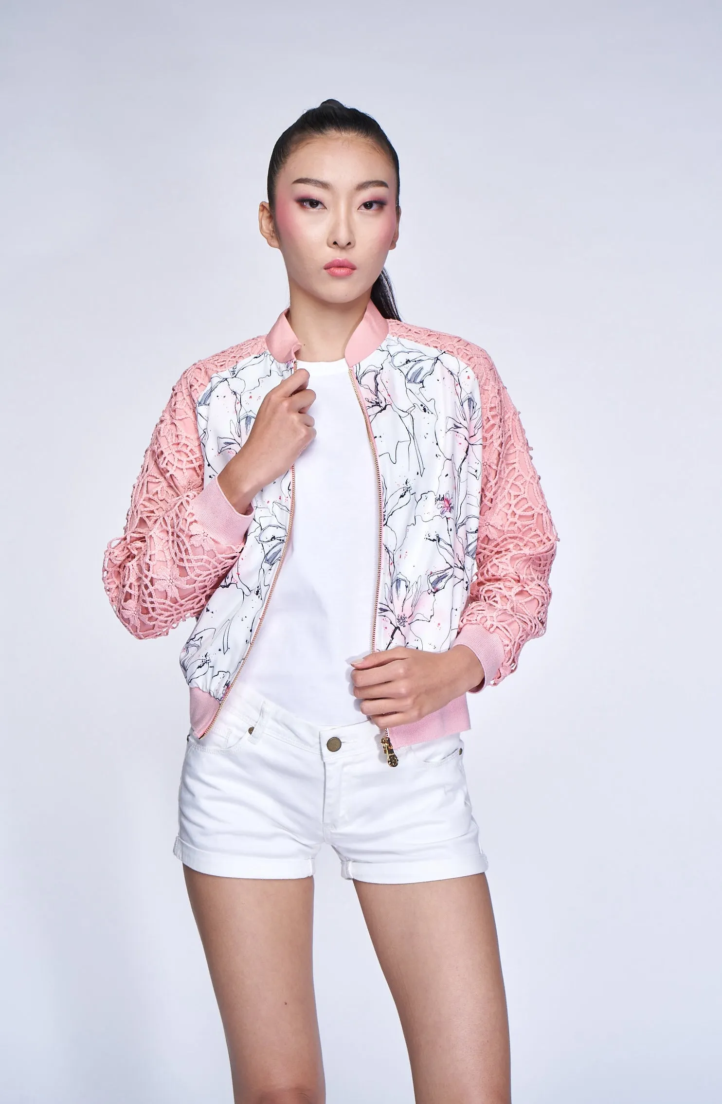 Yi-ming DM Jeana Lace Bomber Jacket (Soft Pink)